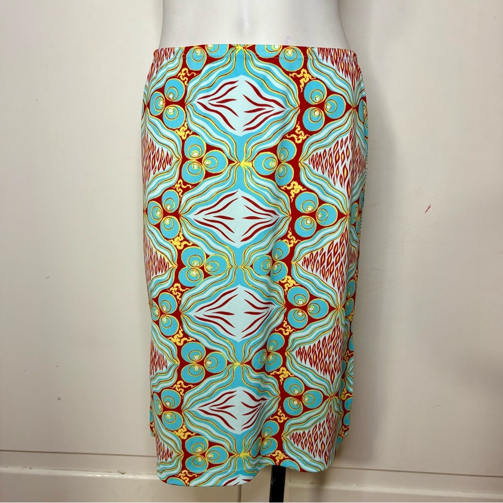 Vintage 90s/Y2K BCBG Funky Maximalist Print Stretchy Midi Skirt